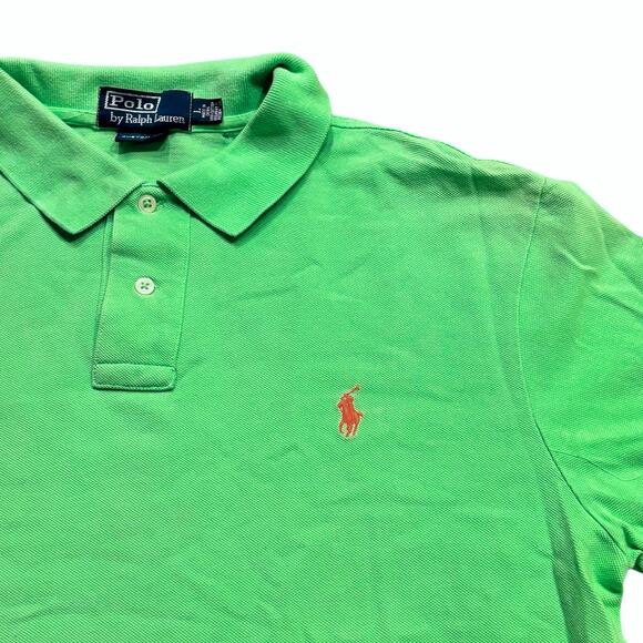 Polo Ralph Lauren Large Lime Green Custom Fit Mesh Polo Shirt Vintage** - Picture 3 of 7